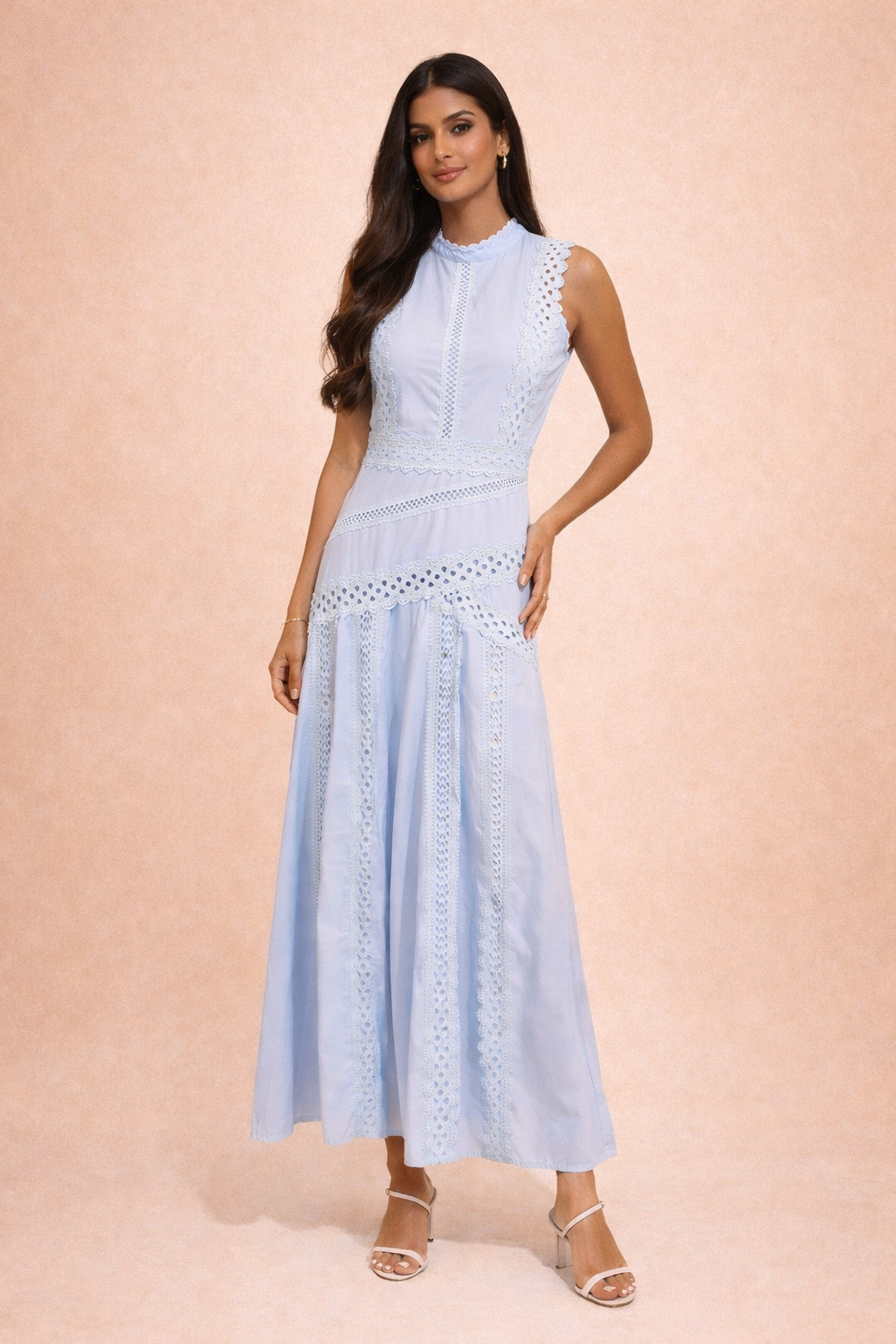 Sleeveless Hollow Knit A-Line Maxi Dress