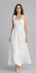 White 3D Floral Appliqué Midi Dress